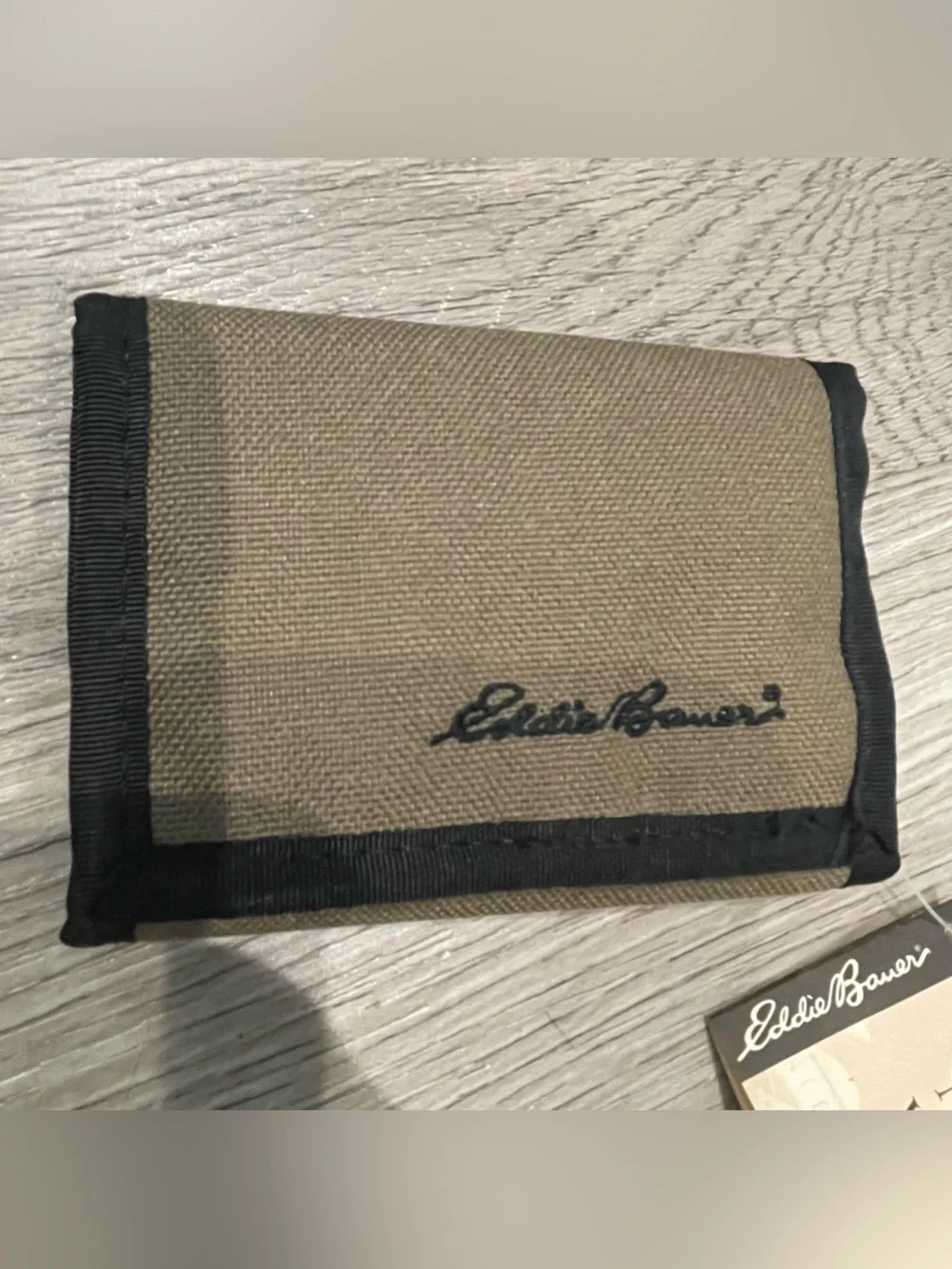 Eddie Bauer Nylon Hook & Loop Closure Wallet Brown Tan Black Trim NWT